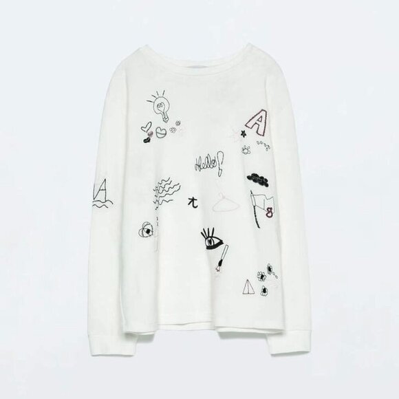 Zara Trafaluc White Knit Long Sleeve with Embroidery - M - Picture 1 of 15